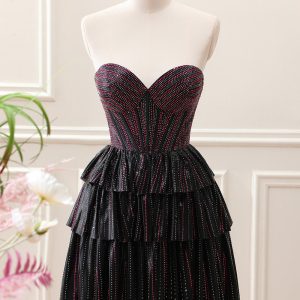 Sparkly Black Pink Beaded A Line Corset Strapless Mini Dress