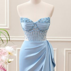 Sparkly Blue Bodycon Sweetheart Corset Mini Dress with Beading