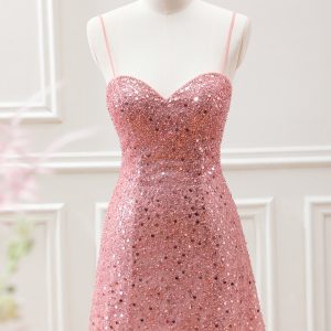 Sparkly A Line Blush Sequins Beaded Mini Dress