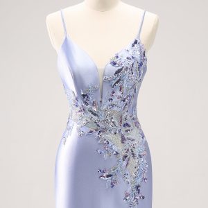 Sparkly Blue Sequined Tight Mini Dress with Beading