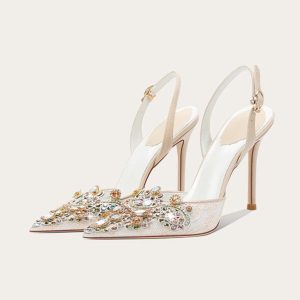 Sparkly Apricot Rhinestones Lace High Heels