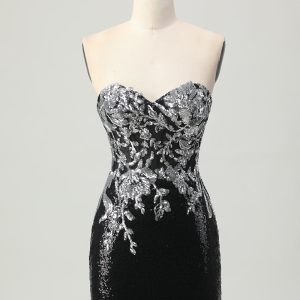 Sparkly Black Silver Bodycon Homecoming Dress