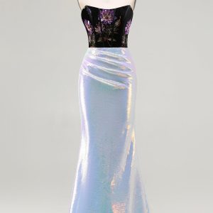 Sparkly Black Lilac Strapless Mermaid Prom Dress With Lace Up Back