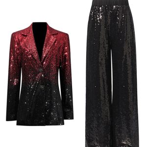 Sparkly Black Red 2 Piece Notched Lapel Women Prom Suits